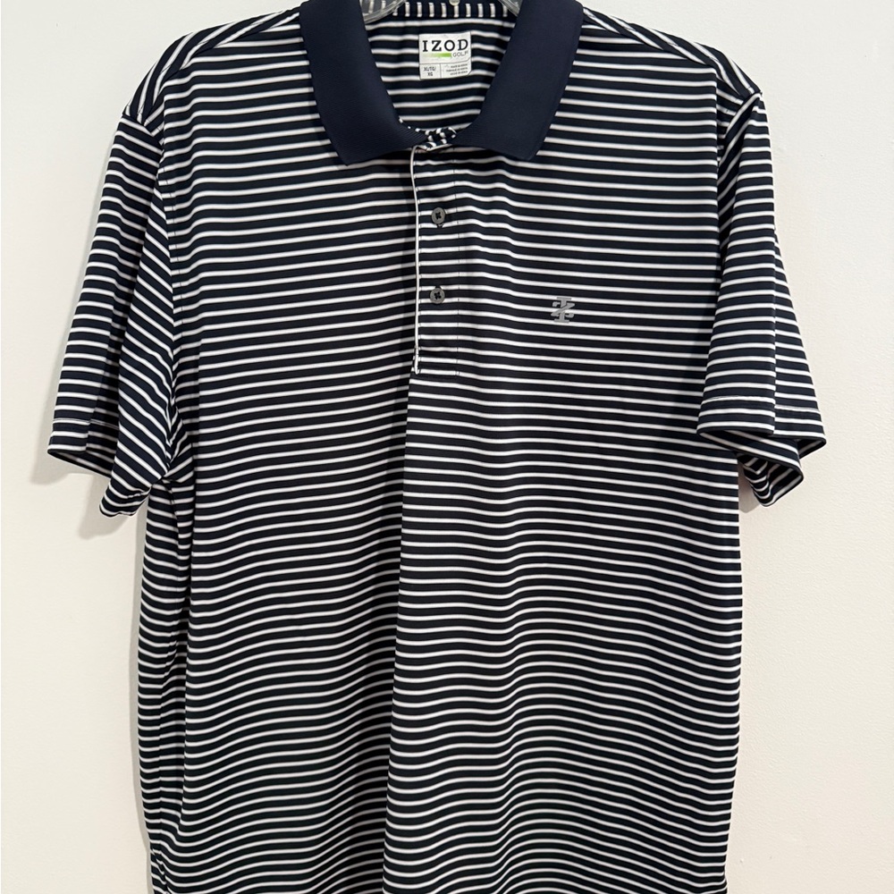 IZOD Men's Deep Navy and White Striped Polo Shirt